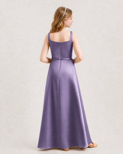 Wisteria Satin A-Line Junior Bridesmaid Dresses Back View