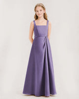 Wisteria Satin Square Neck A-Line Junior Bridesmaid Dresses Side View