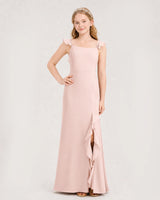 Blush Pink Chiffon Ruffle-Trim Junior Bridesmaid Dresses Front View