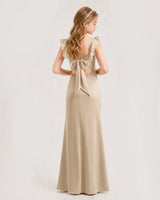 Champagne Chiffon Ruffled Bow Junior Bridesmaid Dress Back View
