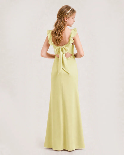 Daffodil Chiffon Ruffle-Strap Junior Bridesmaid Dresses Back View