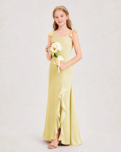 Daffodil Chiffon Ruffle Slit Junior Bridesmaid Dress Side View