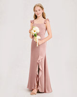 Dusty Rose Chiffon Ruffled A-Line Junior Bridesmaid Dresses Side View