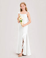 Ivory Chiffon Ruffle Slit Junior Bridesmaid Dresses Side View