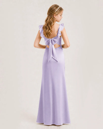 Lavender Chiffon Bow Back Junior Bridesmaid Dresses Back View