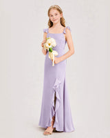 Lavender Chiffon Ruffled Slit Junior Bridesmaid Dresses Side View