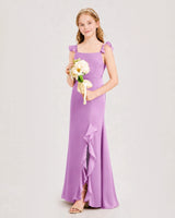 Lilac Chiffon Ruffled Slit Junior Bridesmaid Dress Side View