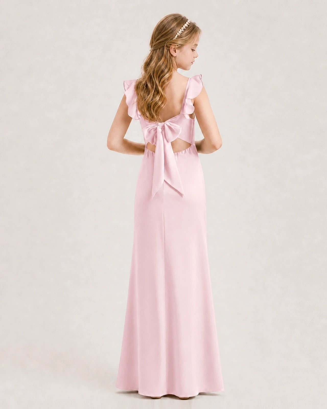 Pink Chiffon A-Line Junior Bridesmaid Dresses Back View