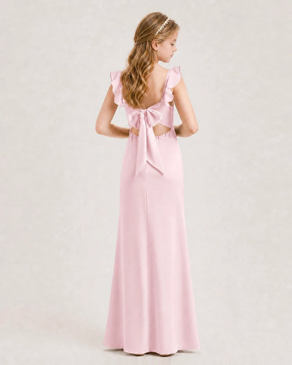 Pink Chiffon A-Line Junior Bridesmaid Dresses Back View