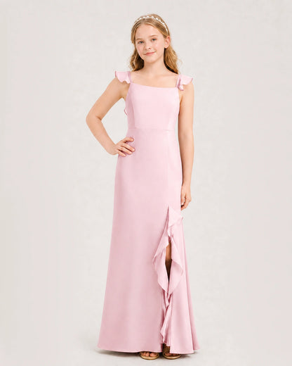 Pink Chiffon A-Line Junior Bridesmaid Dresses Front View
