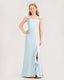 Light Blue Junior Bridesmaid Dress Flutter Sleeve Ruffle Side Slit Floor-Length A-Line Gown Front Full View