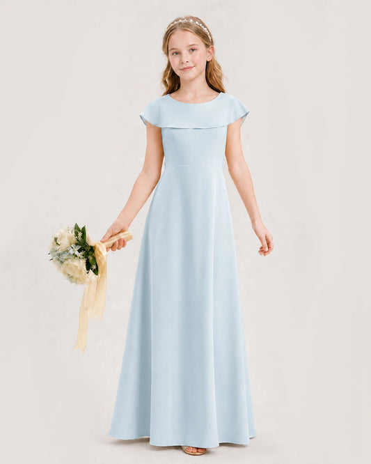 Dideyttawl Chiffon Junior Bridesmaid Dress with Capelet Flutter Overlay