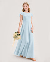 Baby Blue Chiffon Ruffle Sleeve Junior Bridesmaid Dresses Side View