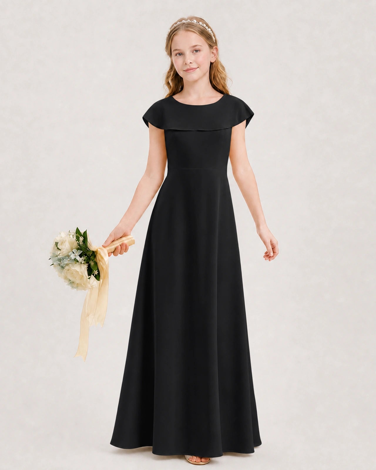 Black Chiffon A-Line Junior Bridesmaid Dresses Front View