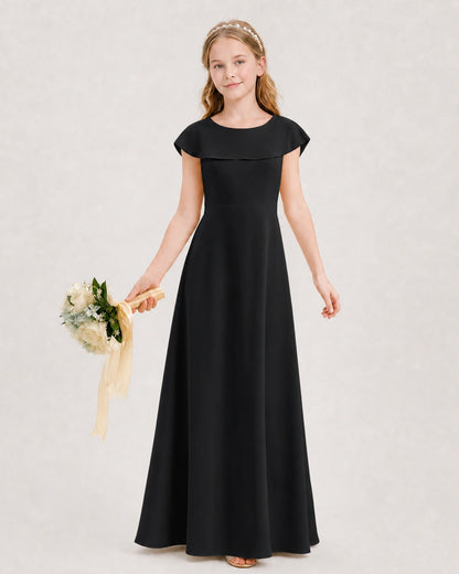 Black Chiffon A-Line Junior Bridesmaid Dresses Front View