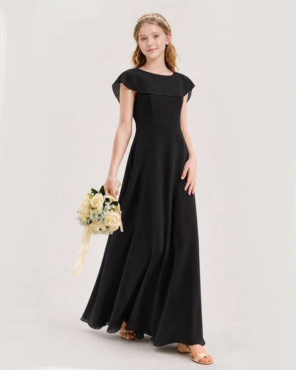 Black Chiffon A-line Junior Bridesmaid Dresses Side View