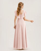 Blush Pink Chiffon Flutter Sleeve Junior Bridesmaid Dresses Back View