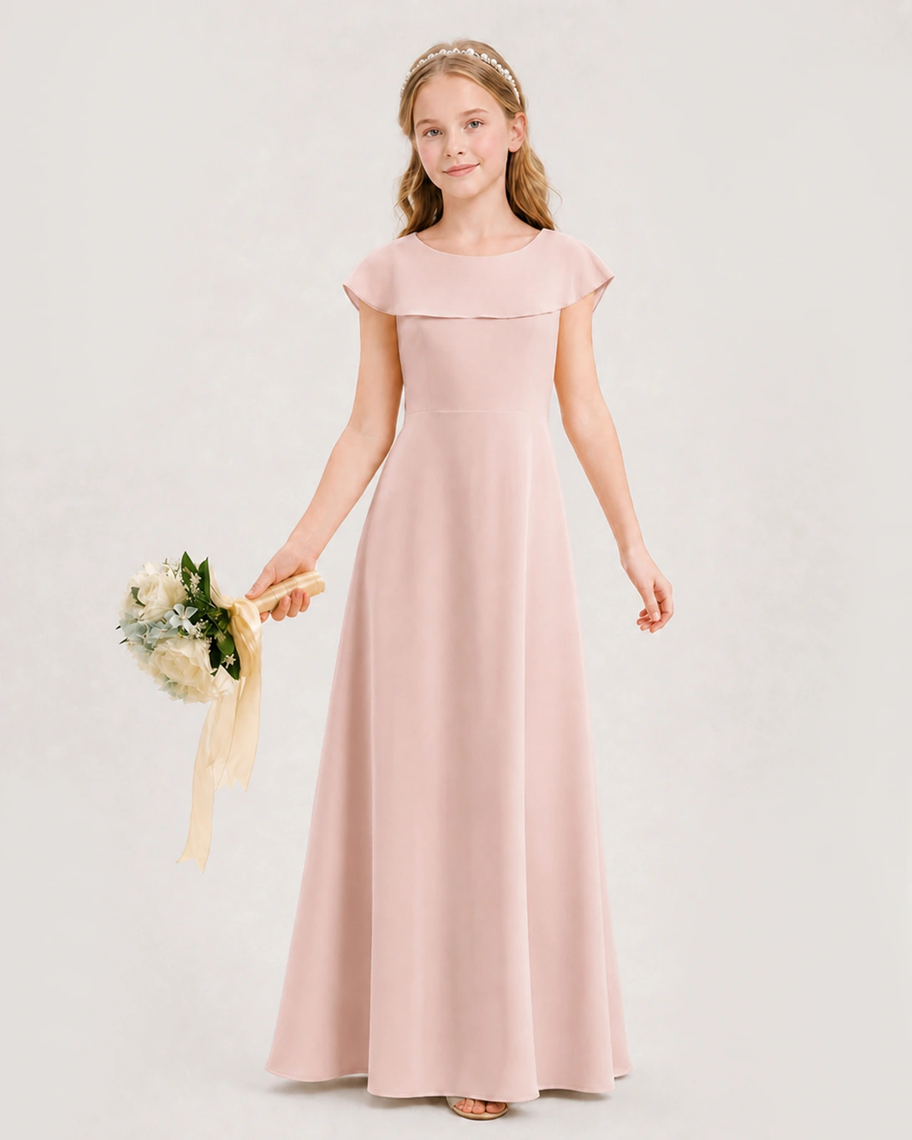 Blush Pink Chiffon A-Line Junior Bridesmaid Dresses Front View