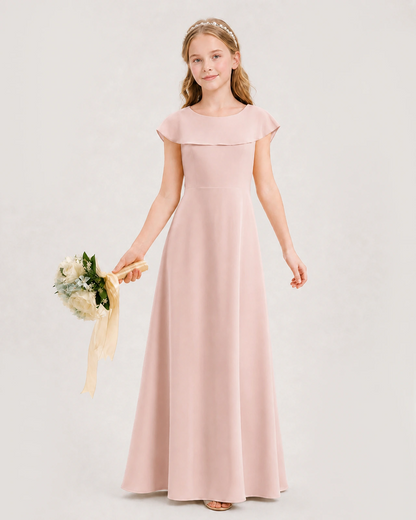 Blush Pink Chiffon A-Line Junior Bridesmaid Dresses Front View
