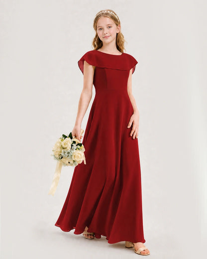 Burgundy Chiffon A-line Junior Bridesmaid Dresses Side View