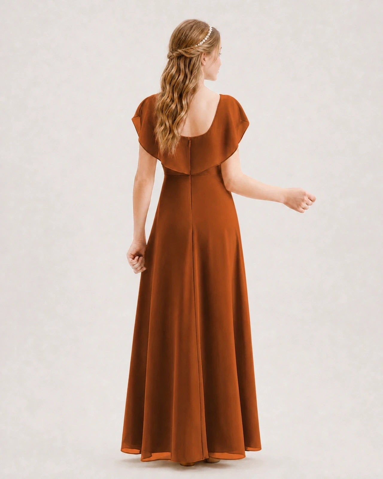 Burnt Orange Chiffon A-Line Junior Bridesmaid Dresses Back View