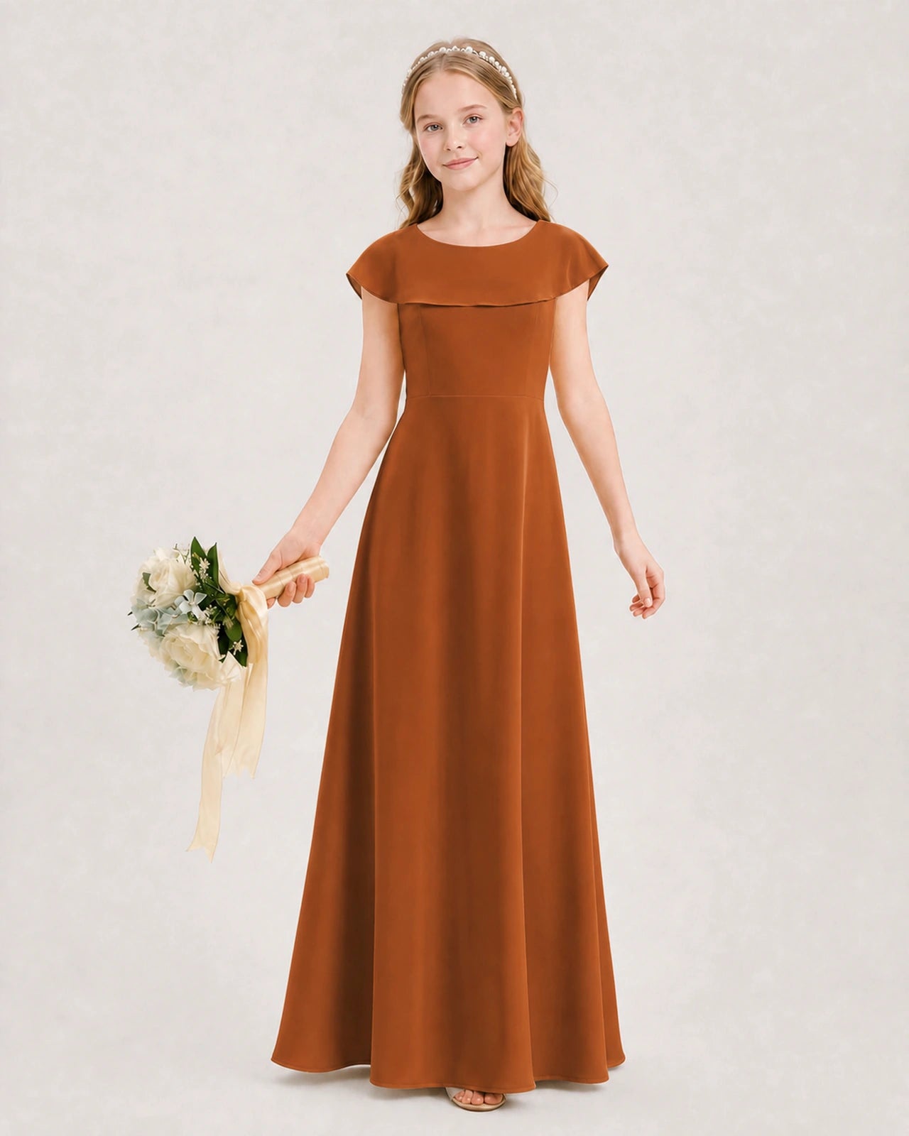 Burnt Orange Chiffon A-Line Junior Bridesmaid Dresses Front View