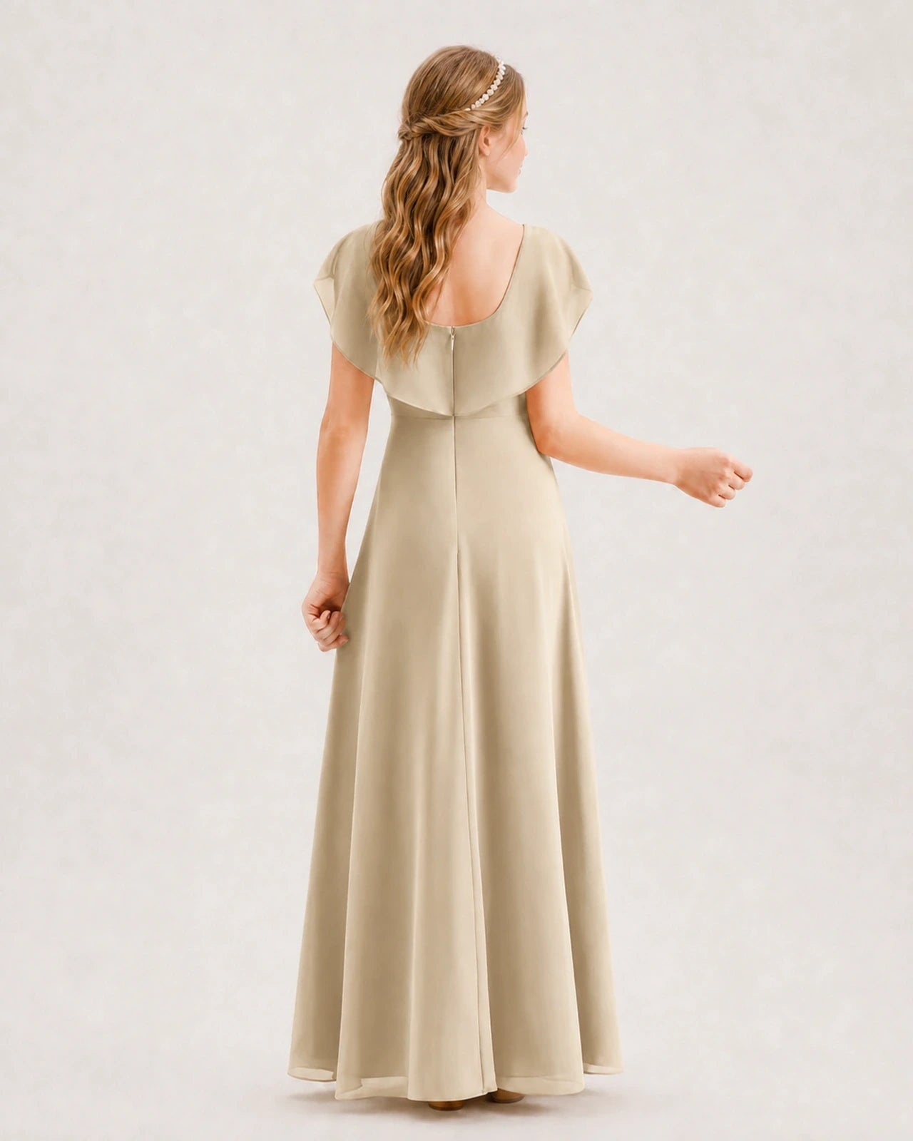 Champagne Chiffon A-line Junior Bridesmaid Dresses Back View