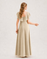 Champagne Chiffon A-line Junior Bridesmaid Dresses Back View