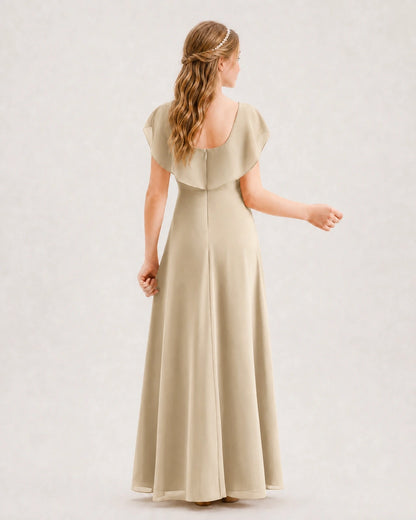 Champagne Chiffon A-line Junior Bridesmaid Dresses Back View