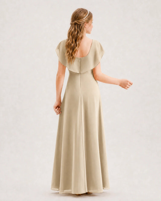 Champagne Chiffon A-line Junior Bridesmaid Dresses Back View