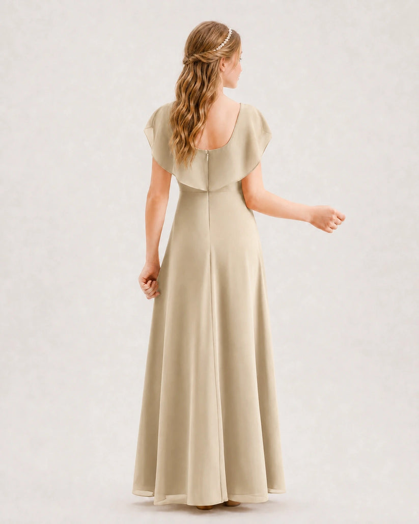 Champagne Chiffon A-line Junior Bridesmaid Dresses Back View