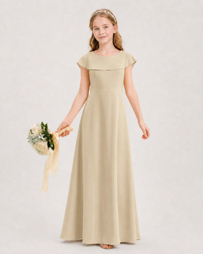 Champagne Chiffon A-Line Junior Bridesmaid Dresses Front View