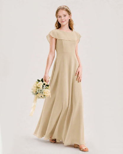 Champagne Chiffon A-line Junior Bridesmaid Dress Side View
