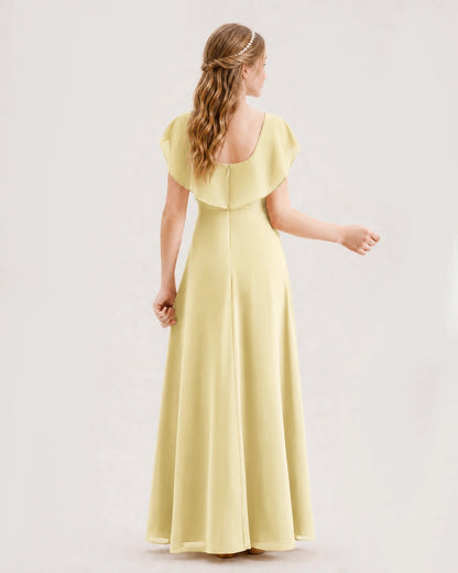 Daffodil Chiffon Flutter Sleeve Junior Bridesmaid Dresses Back View