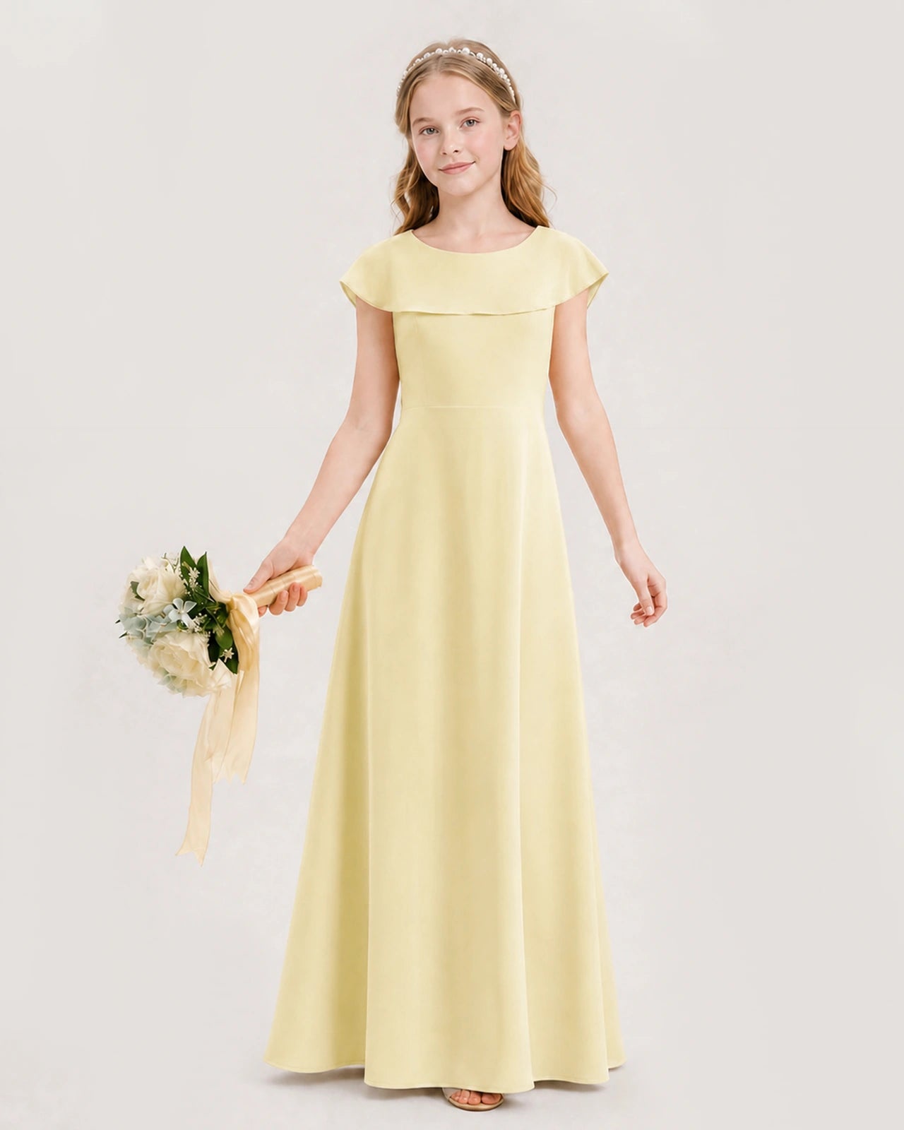 Daffodil Chiffon A-Line Junior Bridesmaid Dresses Front View