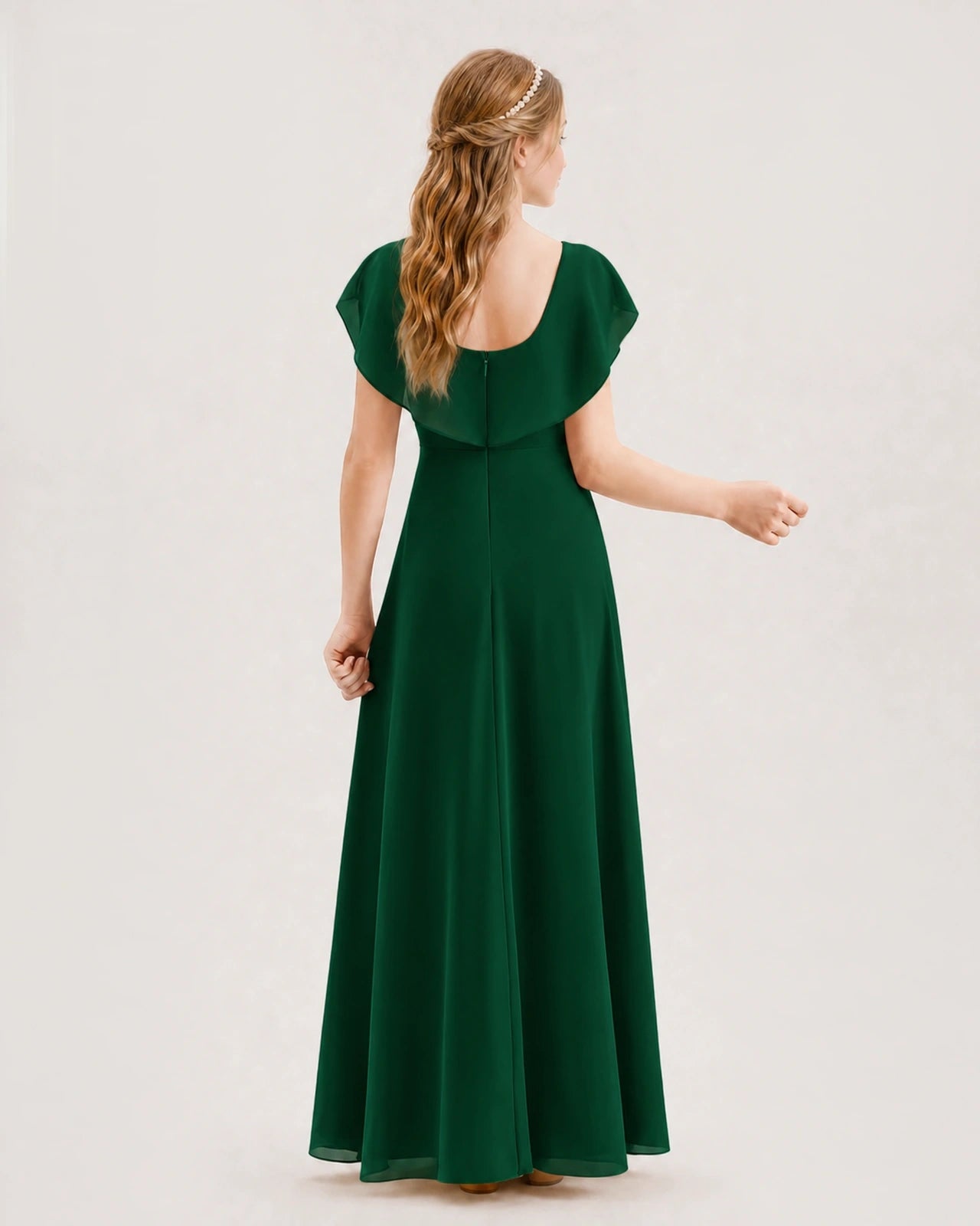 Dark Green Chiffon A-Line Junior Bridesmaid Dresses Back View