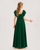 Dark Green Chiffon A-Line Junior Bridesmaid Dresses Back View