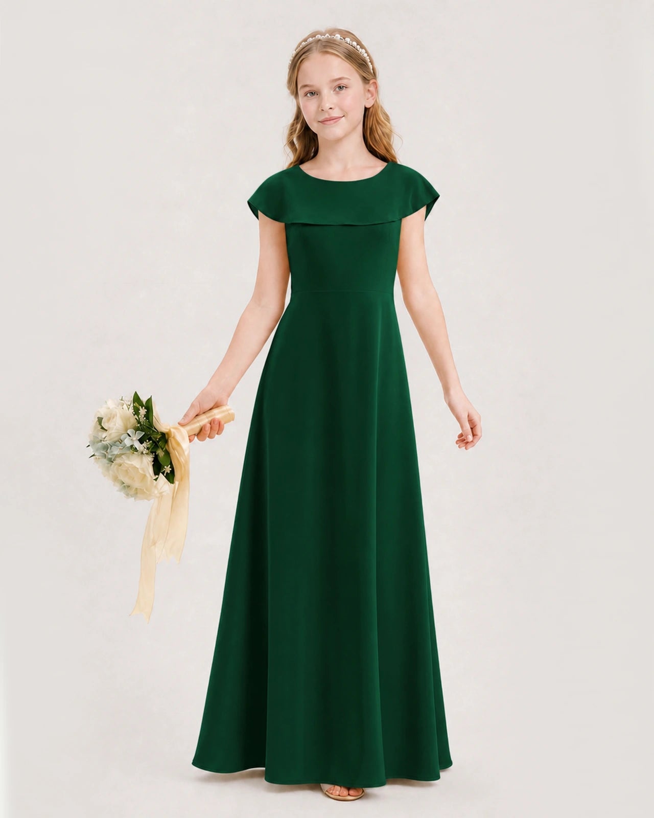 Dark Green Chiffon A-Line Junior Bridesmaid Dresses Front View