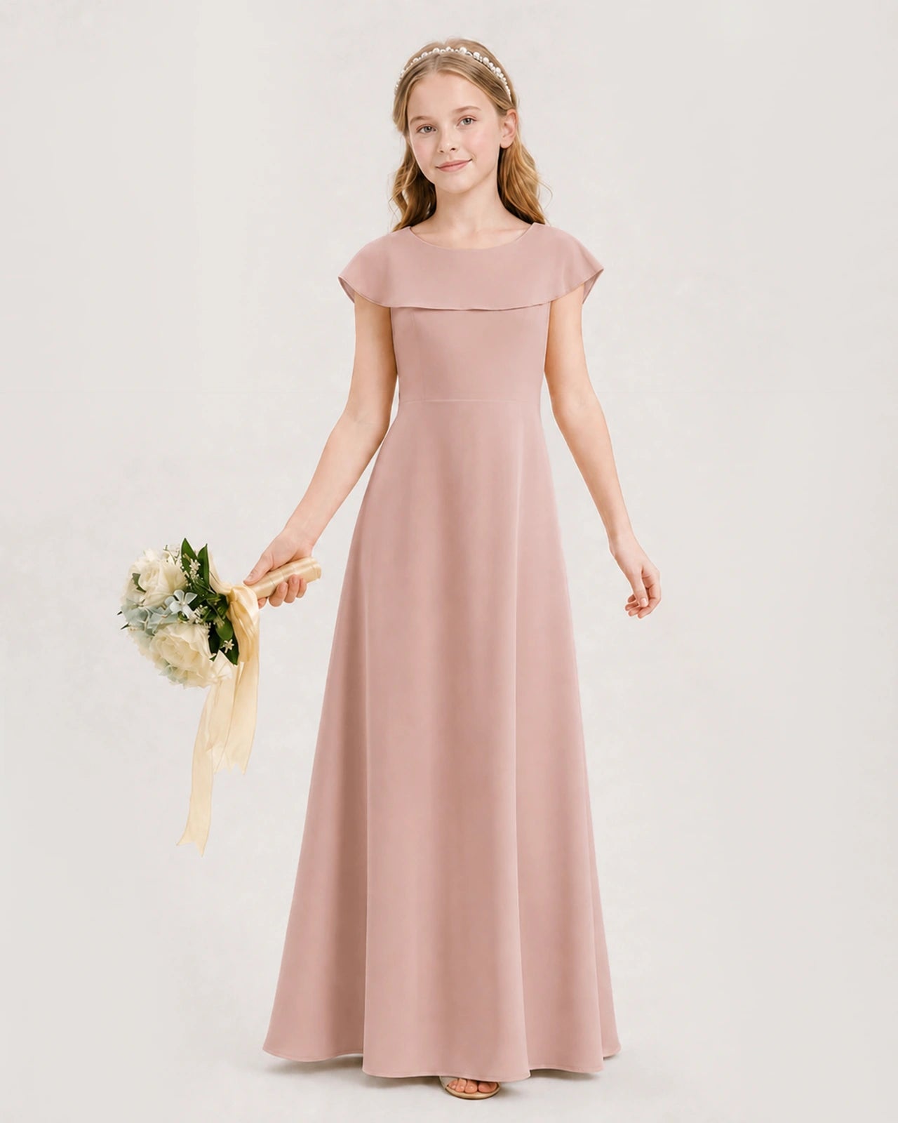 Dusty Rose Chiffon A-Line Junior Bridesmaid Dresses Front View