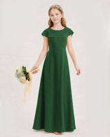 Emerald Green Chiffon A-Line Junior Bridesmaid Dresses Front View