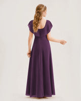Grape chiffon scoop neck A-line junior bridesmaid dress Back View