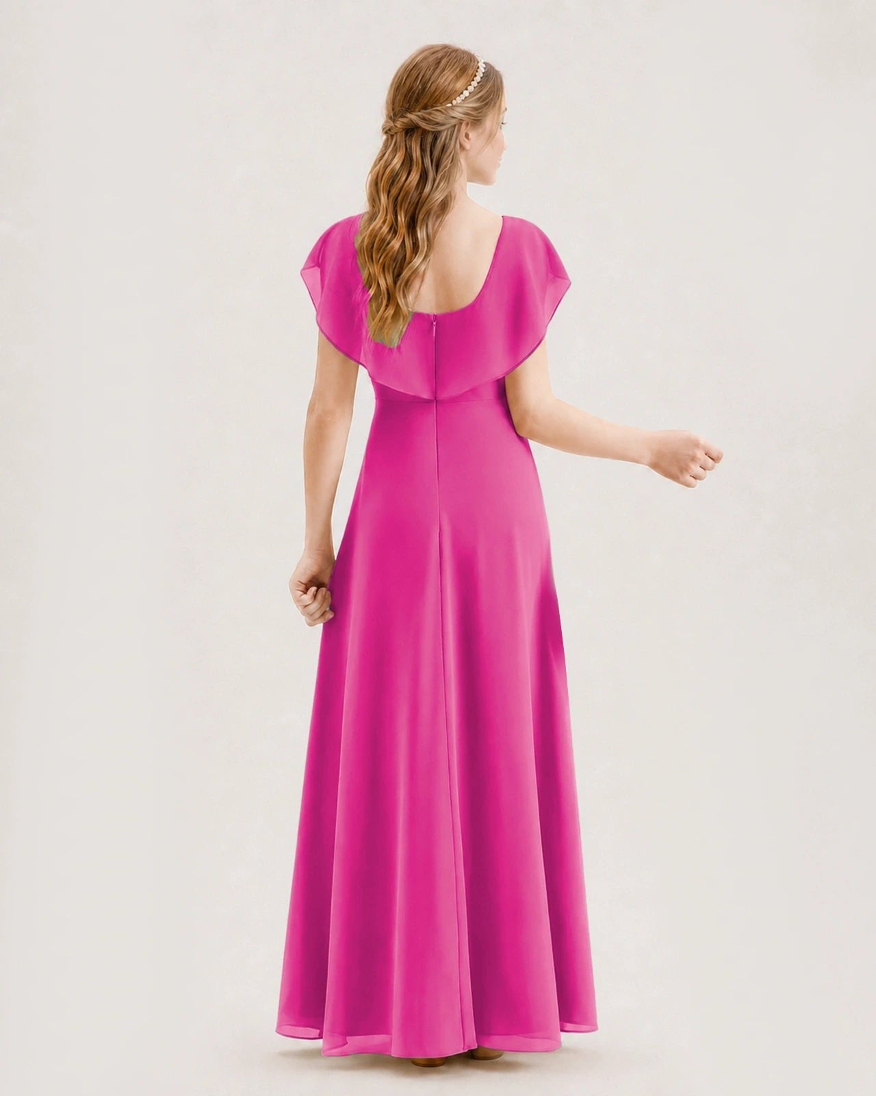 Hot Pink Chiffon Ruffled A-Line Junior Bridesmaid Dresses Back View