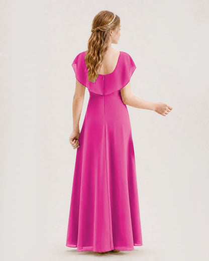 Hot Pink Chiffon Ruffled A-Line Junior Bridesmaid Dresses Back View