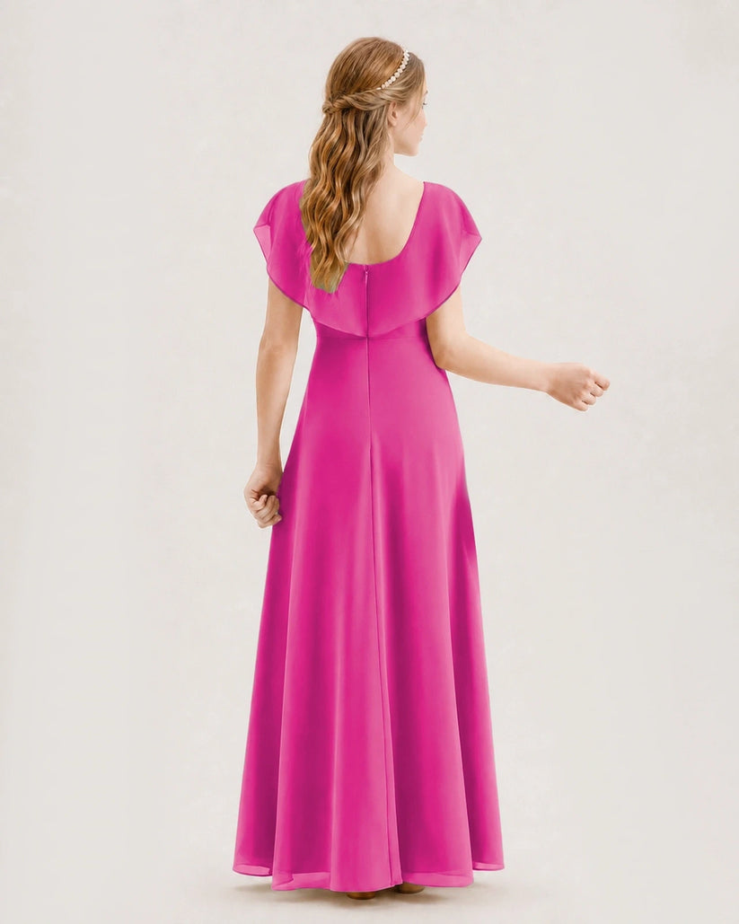 Hot Pink Chiffon Ruffled A-Line Junior Bridesmaid Dresses Back View