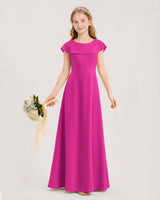 Hot Pink Chiffon Capelet A-Line Junior Bridesmaid Dresses Front View