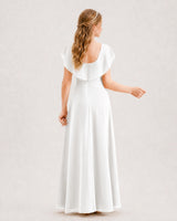 Ivory Chiffon A-line Junior Bridesmaid Dress Back View