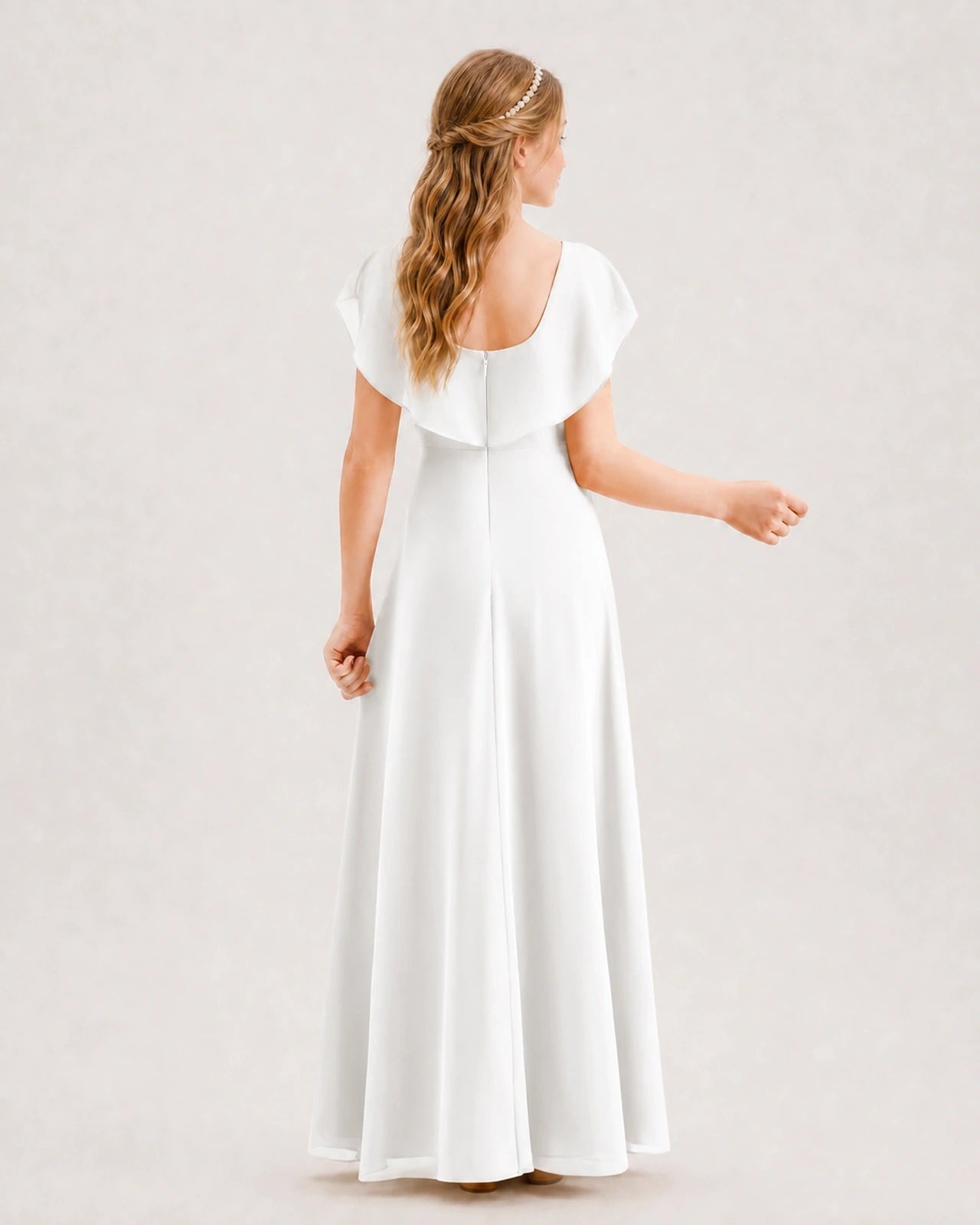 Ivory Chiffon A-line Junior Bridesmaid Dress Back View