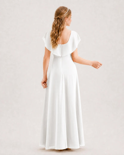 Ivory Chiffon A-line Junior Bridesmaid Dress Back View