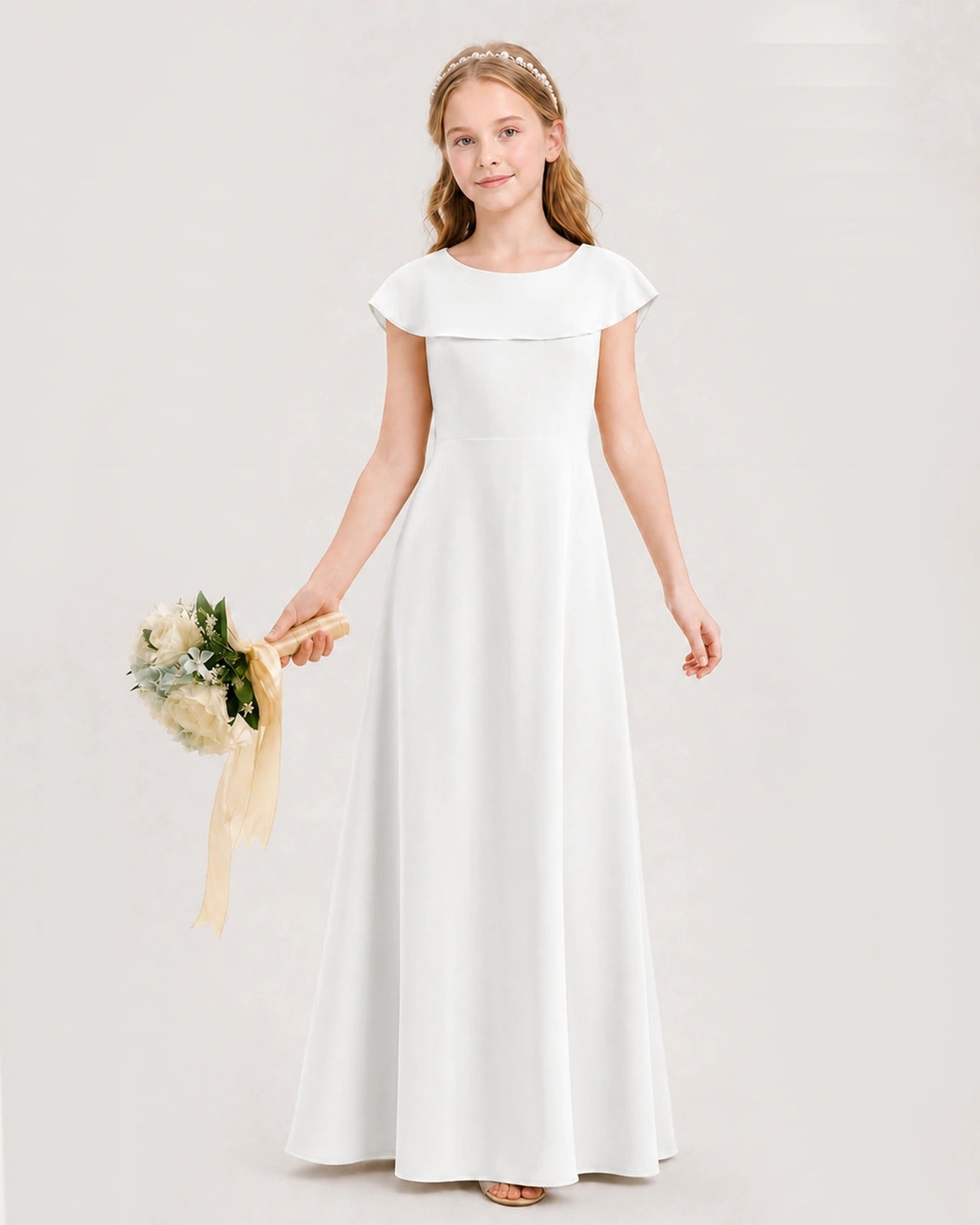 Ivory Chiffon A-Line Junior Bridesmaid Dresses Front View