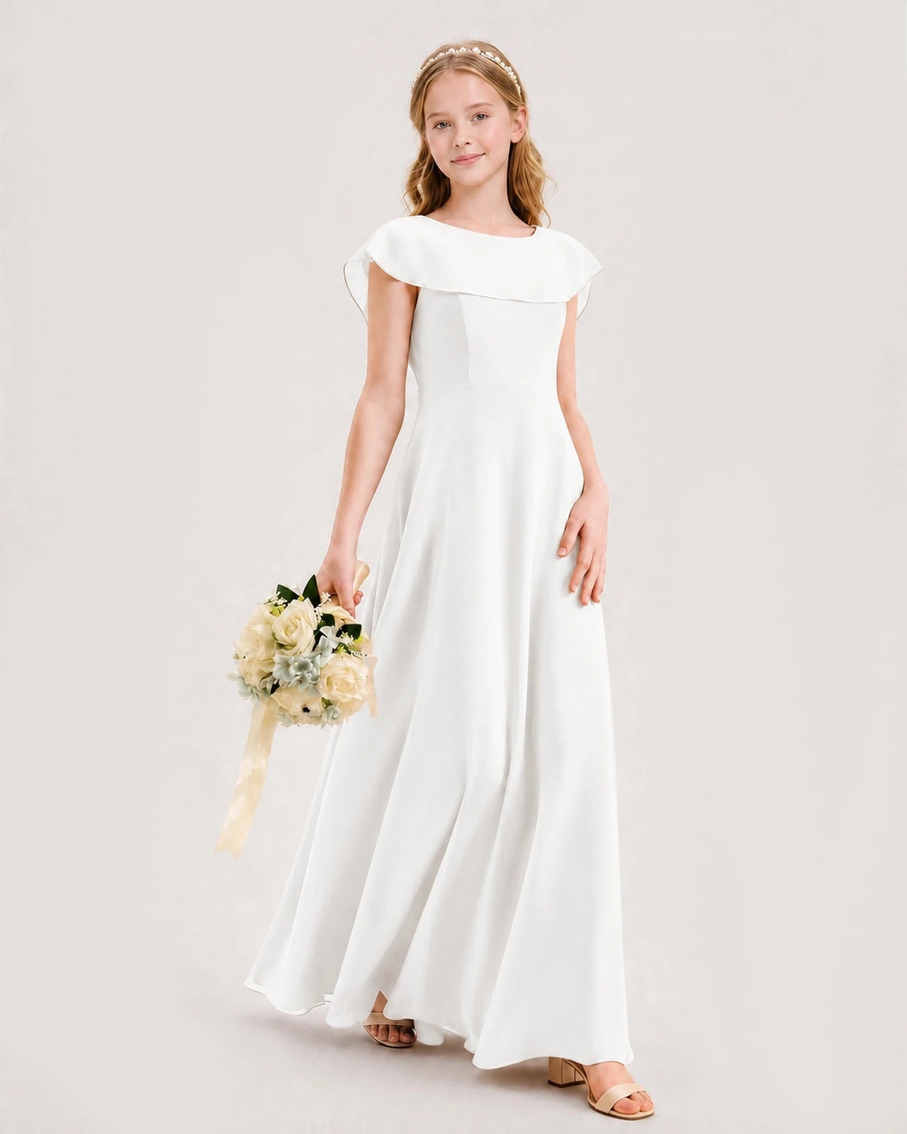 Ivory Chiffon A-line Junior Bridesmaid Dresses Side View